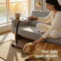 C-Shaped Coffee Table – Sofa Side Snack Table with Wheels, Under Couch End Table, Modern Space-Saving Design