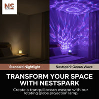 Ocean Wave Projection Night Lamp – Rotating Globe Design
