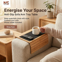 Anti-Slip Sofa Arm Tray Table with Phone Holder – Portable Sofa Side Snack & Drink Organiser