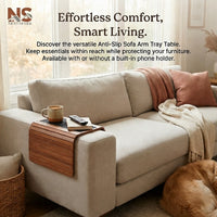 Anti-Slip Sofa Arm Tray Table with Phone Holder – Portable Sofa Side Snack & Drink Organiser