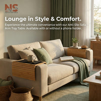 Anti-Slip Sofa Arm Tray Table with Phone Holder – Portable Sofa Side Snack & Drink Organiser