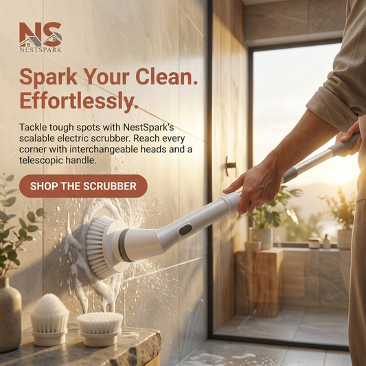 Electric Scrubber Cleaning Brush with Telescopic Handle & Interchangeable Heads