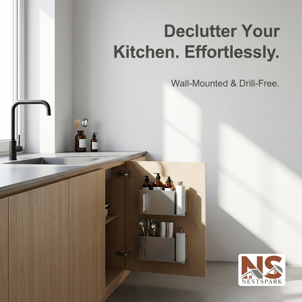 Wall-Mounted Paper Towel Holder – Self-Adhesive Under-Cabinet Organiser (Punch-Free)