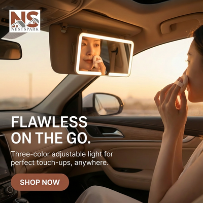 Three Color Adjustable Car Makeup Mirror (Over Sunvisor)