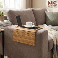 Anti-Slip Sofa Arm Tray Table with Phone Holder – Portable Sofa Side Snack & Drink Organiser