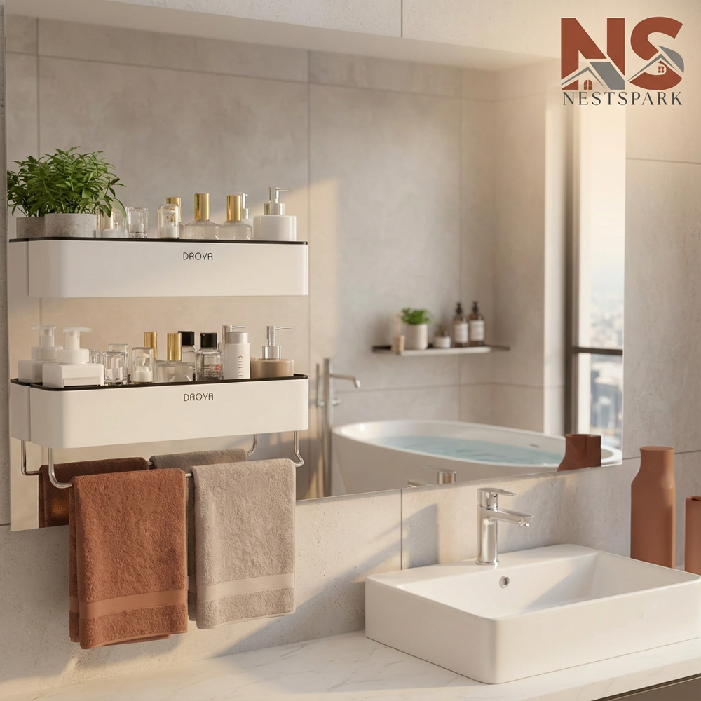 Multi-Functional Bathroom Storage Rack | No-Drill Shower Caddy with Towel Bar