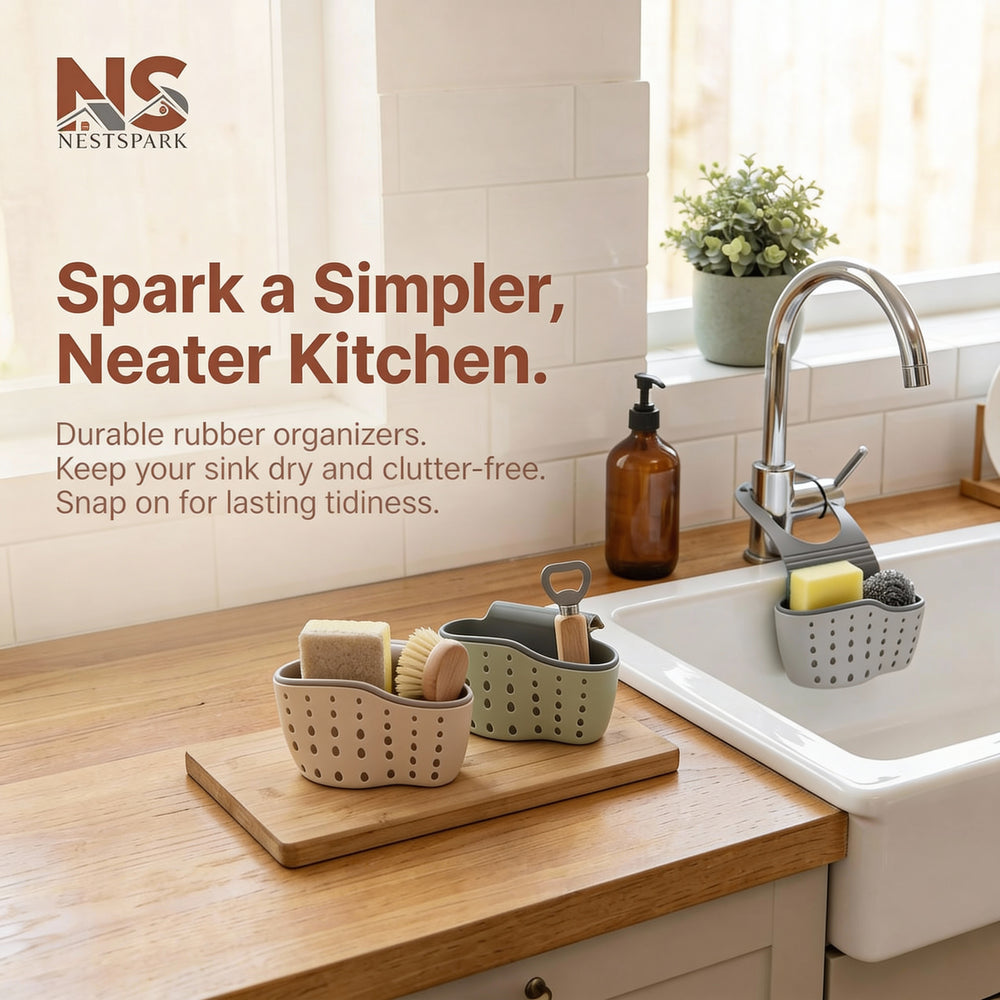 Adjustable Snap Sink Sponge Holder and Drain Basket for Kitchen Gadgets