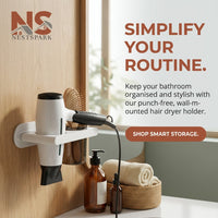 Wall Mounted Hair Dryer Holder – Self-Adhesive, Punch-Free Bathroom Organiser