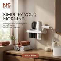 Wall Mounted Hair Dryer Holder – Self-Adhesive, Punch-Free Bathroom Organiser