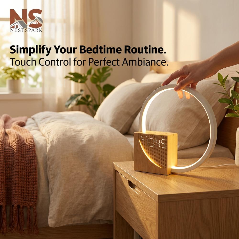 Bedside Lamp Touch Table Lamp With Natural Sounds, Desk Lamp With Alarm Clock, Touch Control 3 Levels Brightness Home Decor