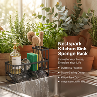 Kitchen Sink Sponge Rack with Drain and Tray Brush Holder