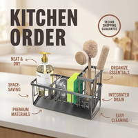 Kitchen Sink Sponge Rack with Drain and Tray Brush Holder