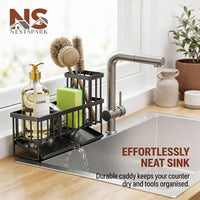 Kitchen Sink Sponge Rack with Drain and Tray Brush Holder