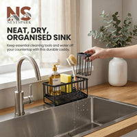 Kitchen Sink Sponge Rack with Drain and Tray Brush Holder